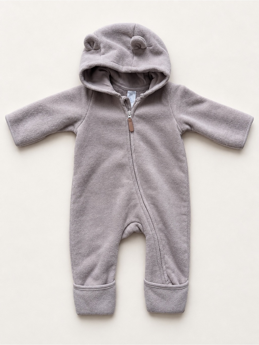 H&M Taupe Hooded Baby One-Piece with Bear Ears